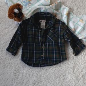 Faded Glory Vintage Infants Boys Green, Blue and Red Flannel Button Down 18MO
